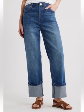 KUT from the Kloth Sienna Cuffed High Waist Wide Leg Jeans Size 14